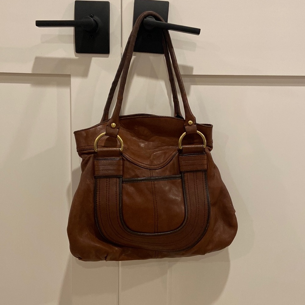 Brown leather handbag